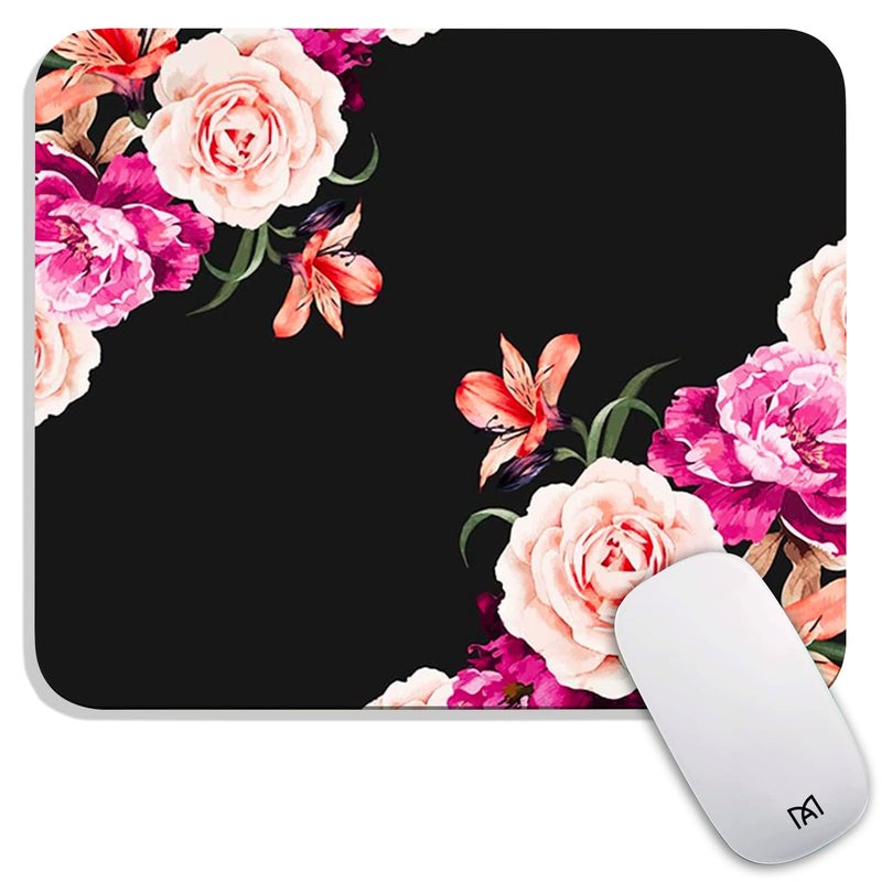 Armanza Square Mouse Pad Pretty Peony Flower, Personalized Premium-Textured Custom Mouse Mat Design, Washable Mousepad Lycra Cloth, Non-Slip Rubber Base Computer Mouse Pads for Wireless Mouse - Image 1